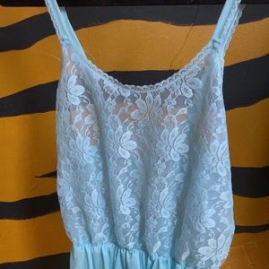 Vintage baby blue lingerie. Lace and silk.